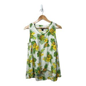 Women's Sleeveless Floral Pineapple Linen Blend Top Sz S  Beach Vacation Coastal